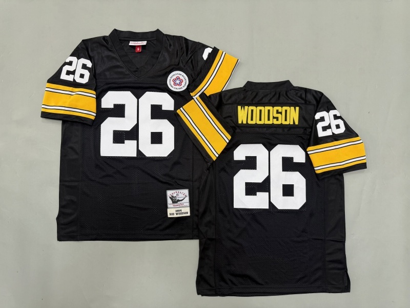 Men 2025 Pittsburgh Steelers 26 Woodson black Throwback Limited NFL Jersey style 001